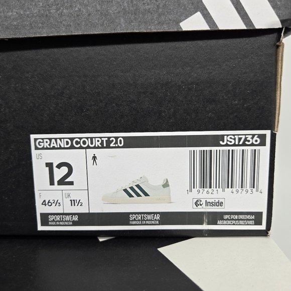 Adidas Men\'s Grand Court 2.0 JS1736 Off White Collegiate Green Shoes Size 12 New main image 8